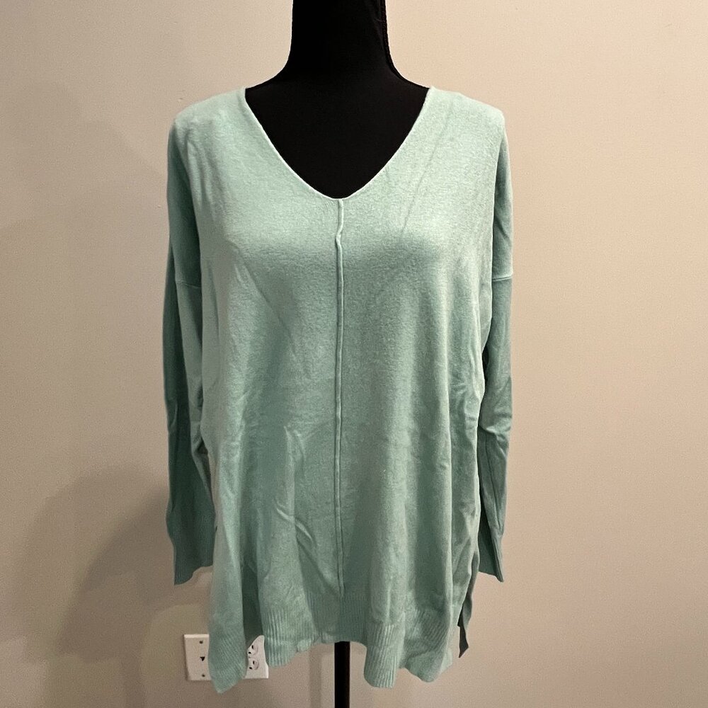 Mint Green V-Neck Sweater - Size Small BUT RUNS LOOSE/BIG (will fit Medium)-